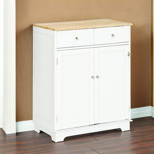 HOMCOM Sideboard Buffet Cabinet with Solid Wood Countertop, Modern Kitchen St...