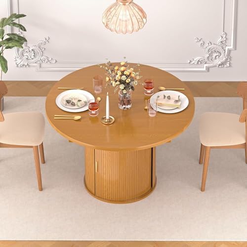 DHH 47"-63" Extendable Round Dining Table for 4–8 with Storage, Mid...