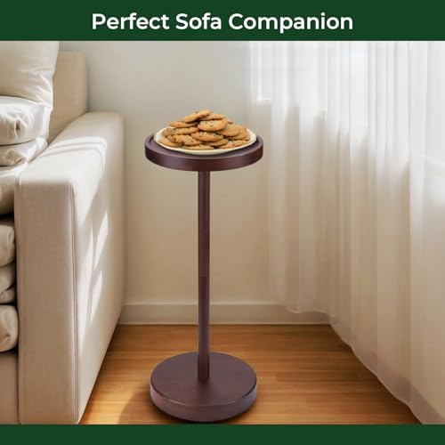 Solid Acacia Wood Pedestal End Table - Small Round