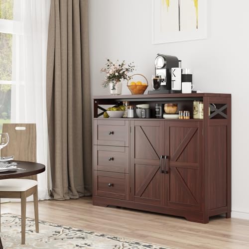 Befrases Dark Brown Farmhouse Storage Cabinet with Doors & Drawers