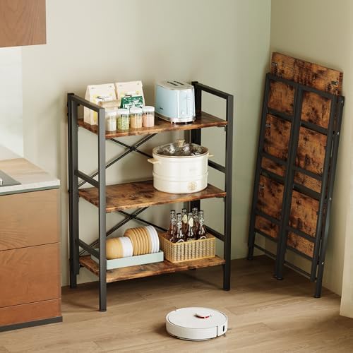 Homeiju Folding Bookshelf No Assembly, 3 Tier Bookcase Foldable Shelf