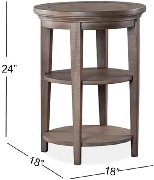 BOWERY HILL Round Wood Accent End Table, Dovetail Gray Finish, Weathered Bron...