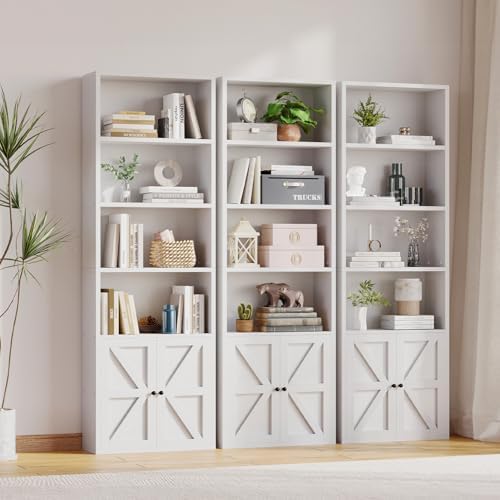 71.5" Bookshelf Set of 2, 6-Tier Bookcase with Cabinet Doors, Tall Displ...