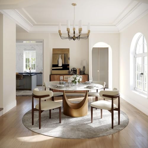 POVISON Round Dining Table Set, 47" Sintered Stone Dining Table with 4 D...