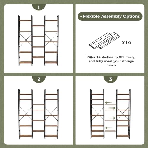 Huuger 5 Tier Bookshelf, 68'' Tall Bookcase, 14 Open Shelves, Rustic ...