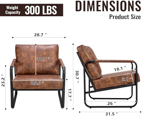 PrimeZone Faux Leather Mid-Century Modern Accent Chair, Brown