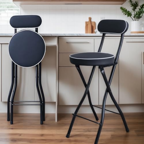 Uwear Portable Folding Stool,Folding Bar Stool with Back,Leather Padded Count...