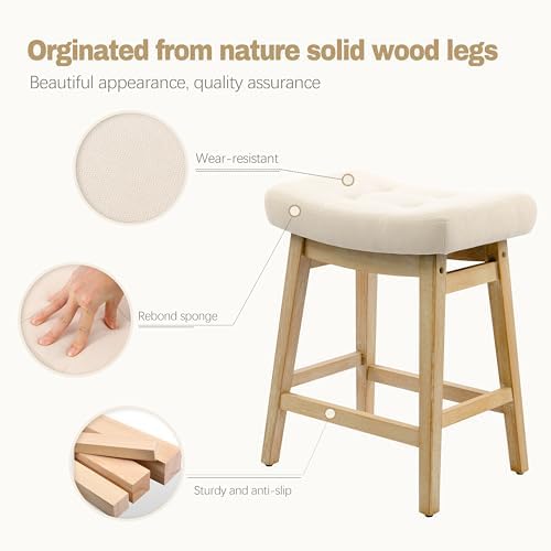 Counter Height Bar Stools Set of 3 for Kitchen Counter, Backless Farmhouse Is...