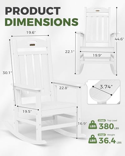 Outdoor Rocking Chair, HDPE Patio Rocking Chair, All Weather,White | Relax in...