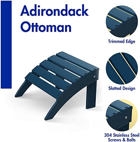 BRIOPAWS Adirondack Ottomans | Folding | Set of 2 | HDPE Plastic | Blue Outdo...