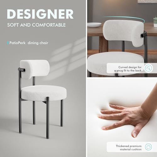 PatioPerk Boucle Dining Chairs Set of 4, White Mid Century Morden Chair