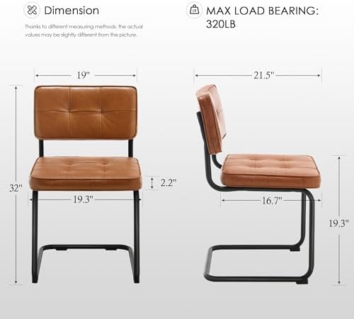 Zesthouse Industrial Metal Dining Chairs Set of 2, Upholstered Leather Kitche...