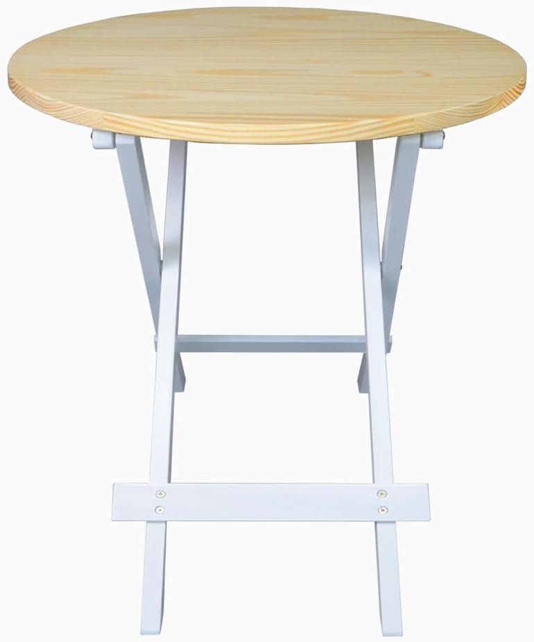 100% Solid Wood 23.5" W Round Folding Side Table for Dining, Patio, Livi...