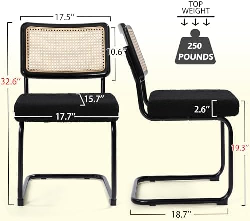 KROFEM Dining Chairs Set of 4,Modern Rattan Kitchen Chairs,Black