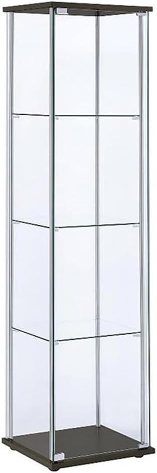 BOWERY HILL 4 Shelf Glass Display Case Cabinet with Chrome Support Beams and ...