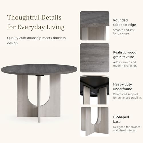 leovanni Round Dining Table Set for 4, Kitchen Table with 4 Upholstered Chair...