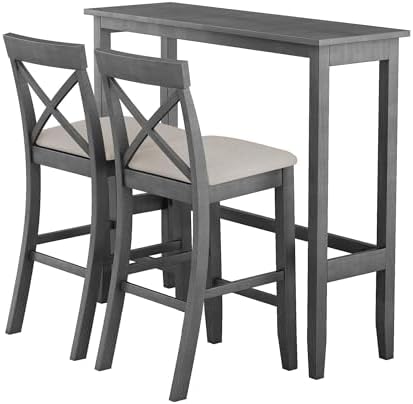 LUMISOL 3 Piece Pub Table and Chair Set, Small Bar Height Kitchen Table and C...