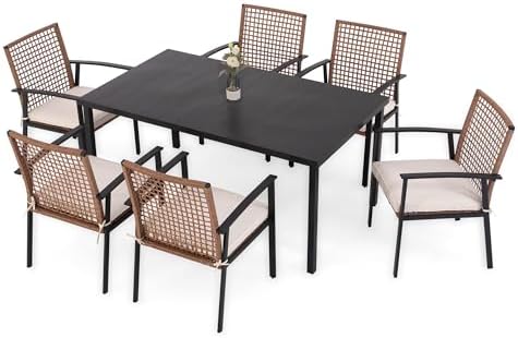 LAUSAINT HOME 7 Pieces Patio Dining Set, Outdoor Furniture Set of 6 Chairs wi...