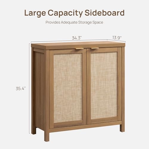 SICOTAS Sideboard Buffet Cabinet with Storage, Rattan Coffee Bar Cabinet