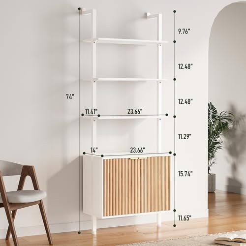 INNOD 74" Tall Bookshelf with Storage Cabinet, Modern Ladder Shelf with ...