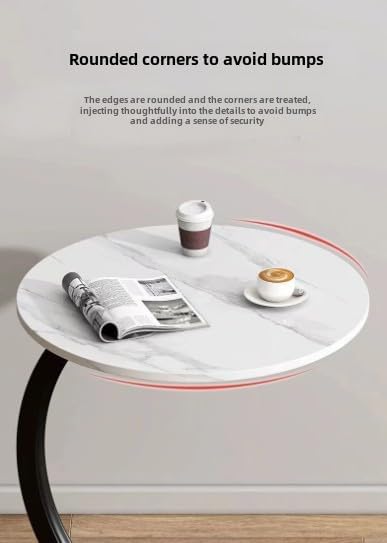 C-Shaped End Table Side Table Wood Sofa Table with Metal Frame for Living Roo...
