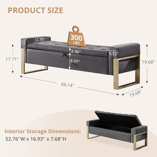 End of Bed Storage Bench, 67'' Benches for Bedroom Foot of Bed King S...