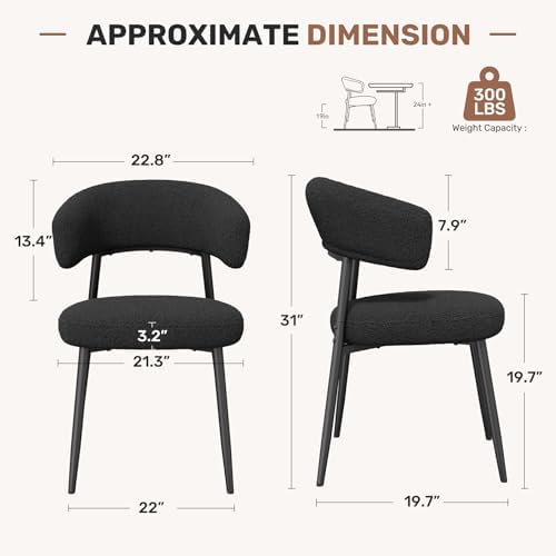 Dining Chairs Set of 4, Mid Century Modern Kitchen Chairs, Boucle Upholstered...