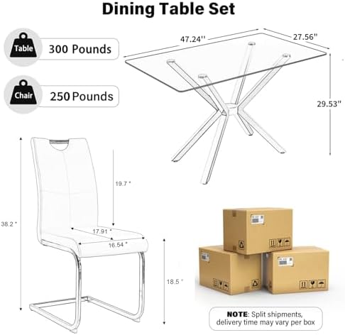 5-Piece 47" Dining Table with 4 PU Leather Chairs, Modern Dining Table S...