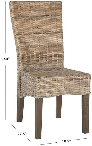 SAFAVIEH Ozias Wood Dining Chair Set of 2, 18.8" Seat Coastal Grey SEA8014A