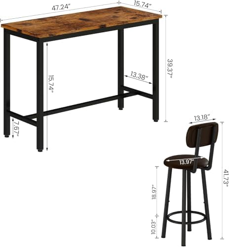 AWQM Bar Table Set of 2, Industrial Bar Table and Chairs Set of 2,3 Piece Bar...