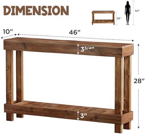 SMARTSTANDARD 46" Long Farmhouse Console Table, Solid Wood, Natural Brow...