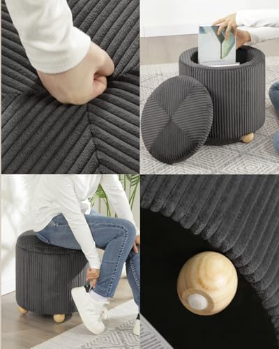 Adeco Velvet Storage Ottoman, Round Upholstered Vanity Stool for Makeup, 15.4...