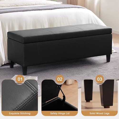 HUIMO Faux Leather Storage Ottoman Bench 50.3 Inch Extra Long PU Upholstered ...