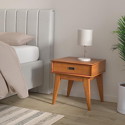 SIMPLIHOME Draper 22" Wide Solid Wood Rectangular End Table in Teak Brown