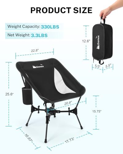 Gonex Portable Camping Chair, Compact Collapsible Backpacking Camp Chair