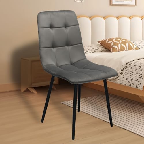 Velvet Dining Chairs Set of 4, Mid Century Upholstered Gray Dining Room Chair...