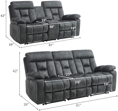 EBELLO 2 Pieces Recliner Sofa Couch Furniture Set, Overstuffed Reclining Love...