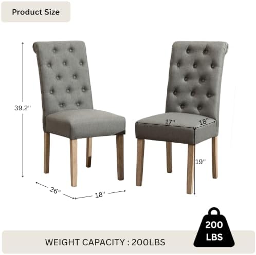 Roundhill Furniture Habit Grey Solid Wood Tufted Parsons Dining Chair (Set of...
