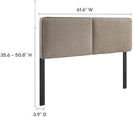 Lindee Oatmeal Boucle Fabric Queen Headboard | French Piping Trim | Dual Pane...