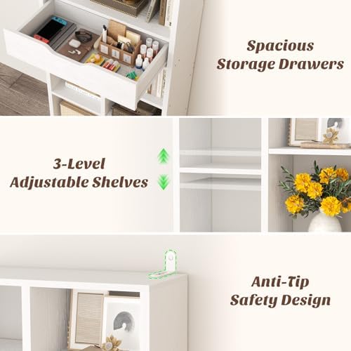 Armocity 73.6" Tall Narrow Bookshelf with Drawer for Display, 19.7"...