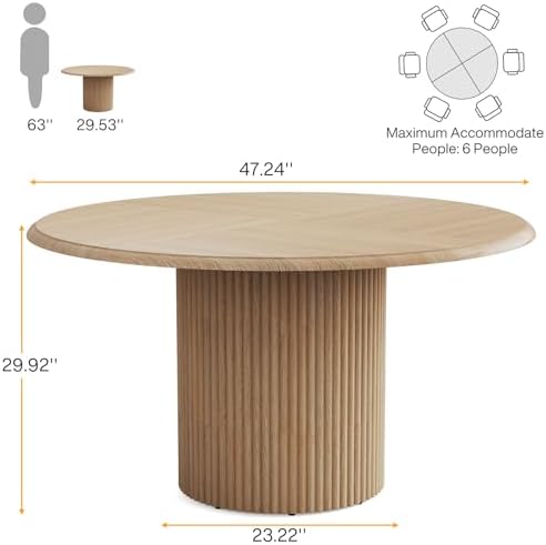 Tribesigns 47" Round Dining Table for 4, Farmhouse Kitchen Table with Me...