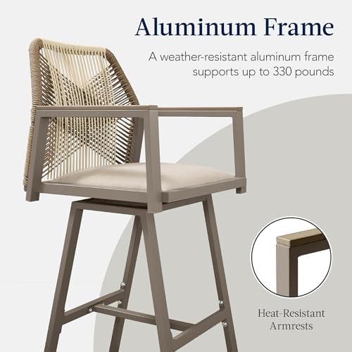Best Choice Products Outdoor Bar Stools Set of 2, Bar Height, 360° Swivel Alu...