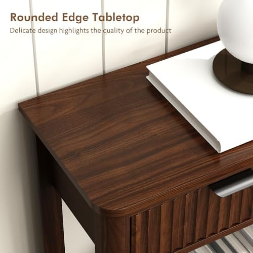 HOKYHOKY Fluted Console Table with Drawers, 47.1" Entryway Table, Walnut...