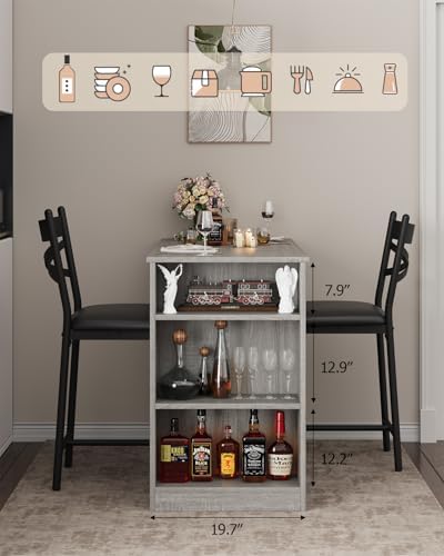 GarveeHome Extendable Bar Table Set for 2, Bar Table and Chairs Set, Gray