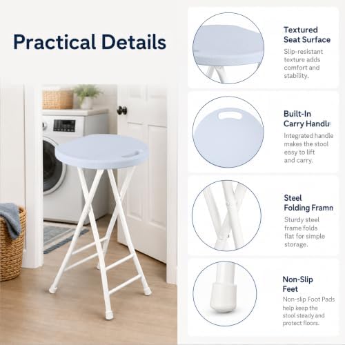 COOZMENT 24-Inch Folding Stool with Handle, Folding Bar Stool with Non-Slip F...
