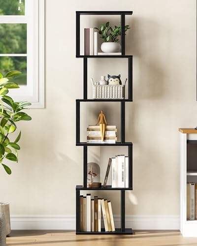 CHOEZON S-Shaped 5-Tier Bookshelf, 58.1-Inch Tall Bookcase with Anti-Tip Kit,...