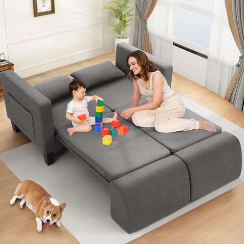 SEJOV 6-in-1 Convertible Sofa Bed, 58" Loveseat Sleeper Sofas, Gray | Pu...