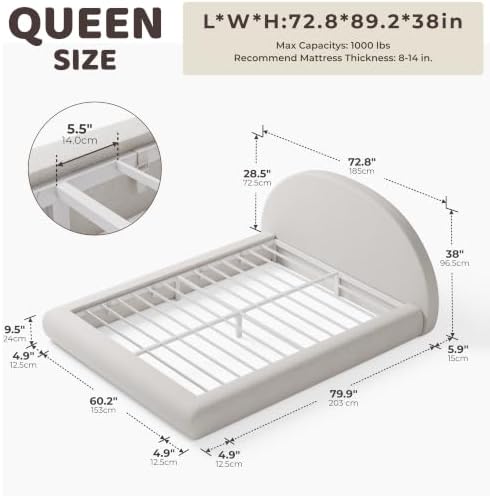 RECCI AirFrame Half-Moon Upholstered Queen Platform Bed Frame