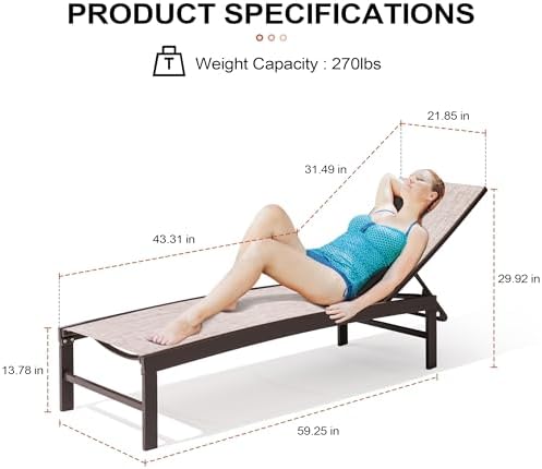 Crestlive Products Lounge Chair Outdoor Set of 2, Metal Pool Chaise Lounge Ch...
