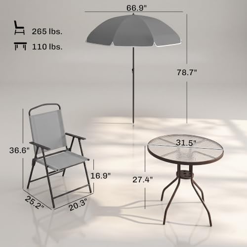 Outsunny 6 Piece Outdoor Patio Dining Set for 4 with Umbrella Gray